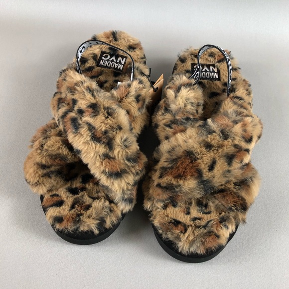 Madden NYC Animal Print Faux Fur Crossband Platform Sandals - Picture 7 of 11